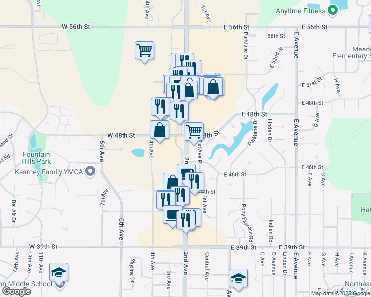 map of restaurants, bars, coffee shops, grocery stores, and more near 4700 2nd Avenue in Kearney