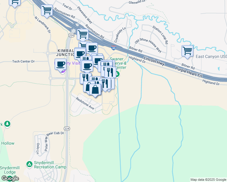 map of restaurants, bars, coffee shops, grocery stores, and more near 6169 Park Lane South in Park City
