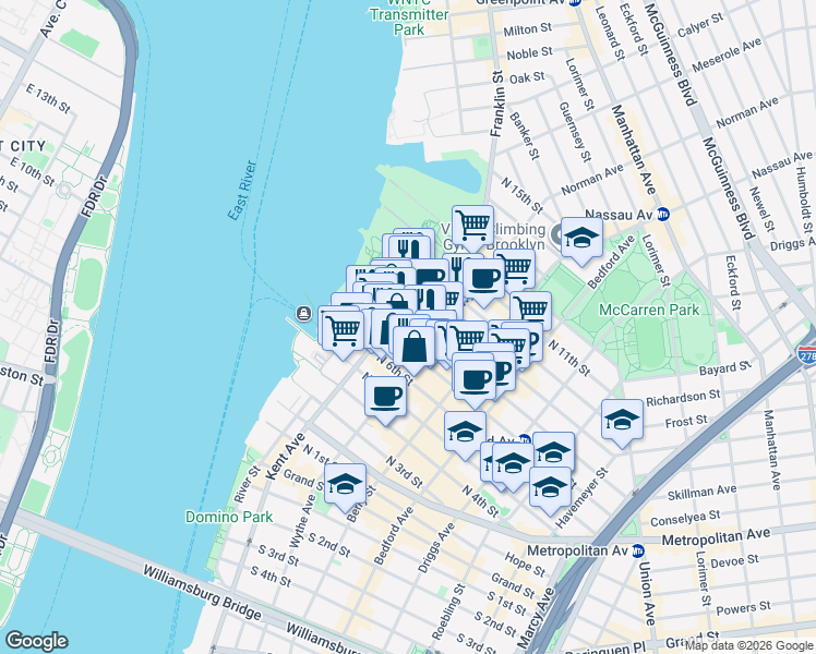 map of restaurants, bars, coffee shops, grocery stores, and more near in Brooklyn