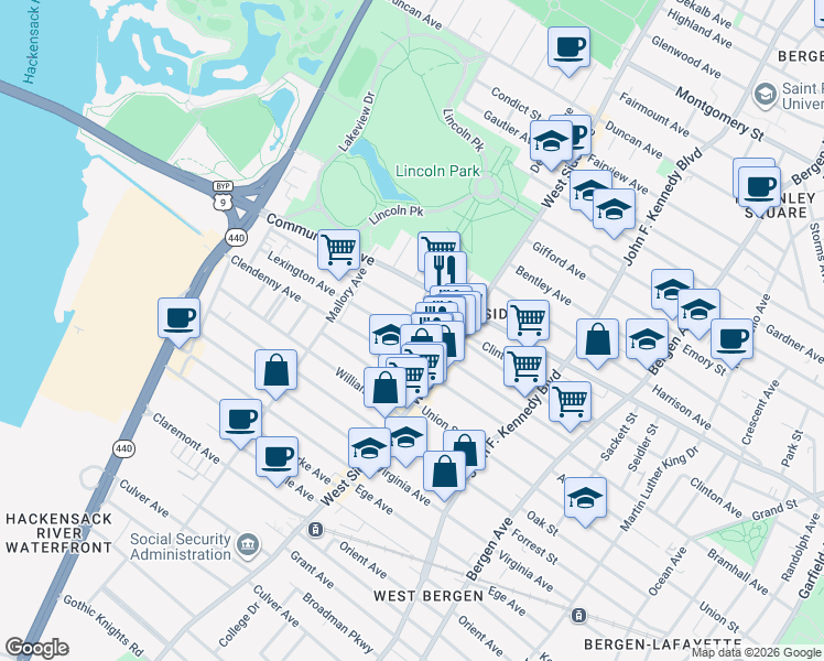 map of restaurants, bars, coffee shops, grocery stores, and more near 37 Roosevelt Avenue in Jersey City