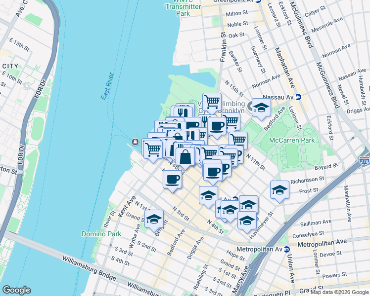 map of restaurants, bars, coffee shops, grocery stores, and more near in Brooklyn