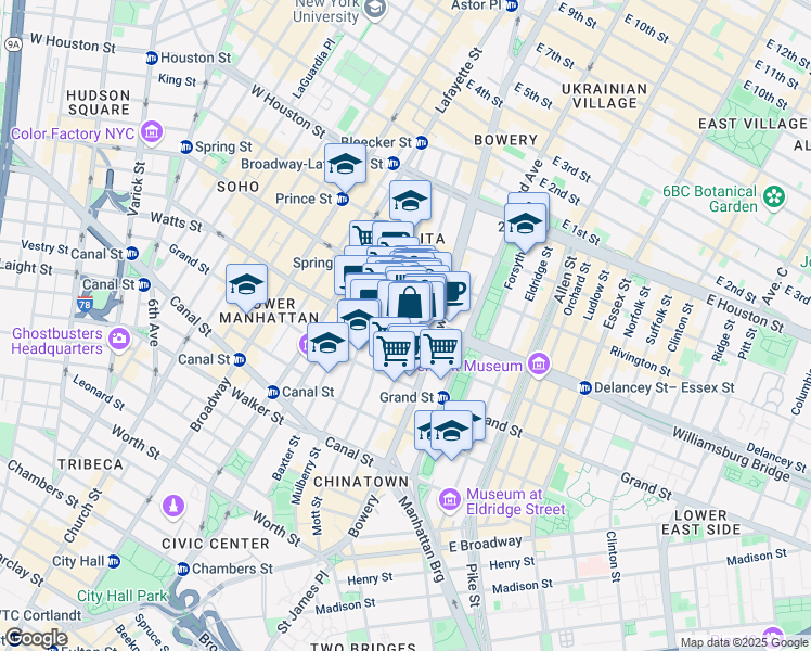 map of restaurants, bars, coffee shops, grocery stores, and more near 146 Elizabeth Street in New York