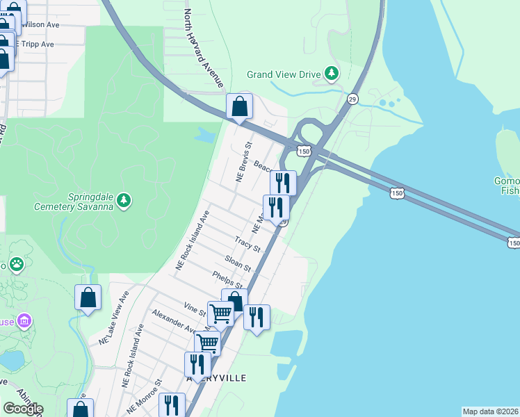 map of restaurants, bars, coffee shops, grocery stores, and more near 3425 Northeast Madison Avenue in Peoria