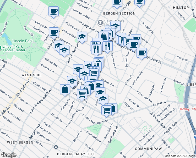 map of restaurants, bars, coffee shops, grocery stores, and more near 73 Gardner Avenue in Jersey City