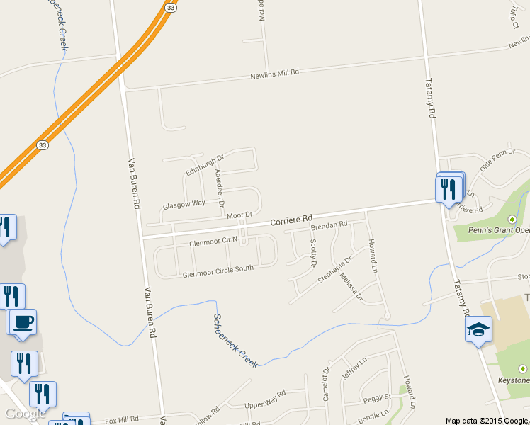 map of restaurants, bars, coffee shops, grocery stores, and more near 49 Moor Drive in Easton
