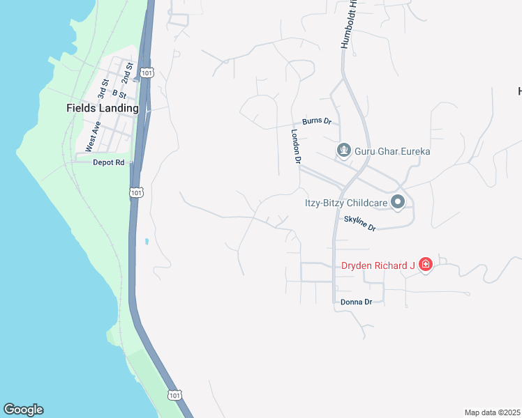 map of restaurants, bars, coffee shops, grocery stores, and more near 7075 London Drive in Eureka