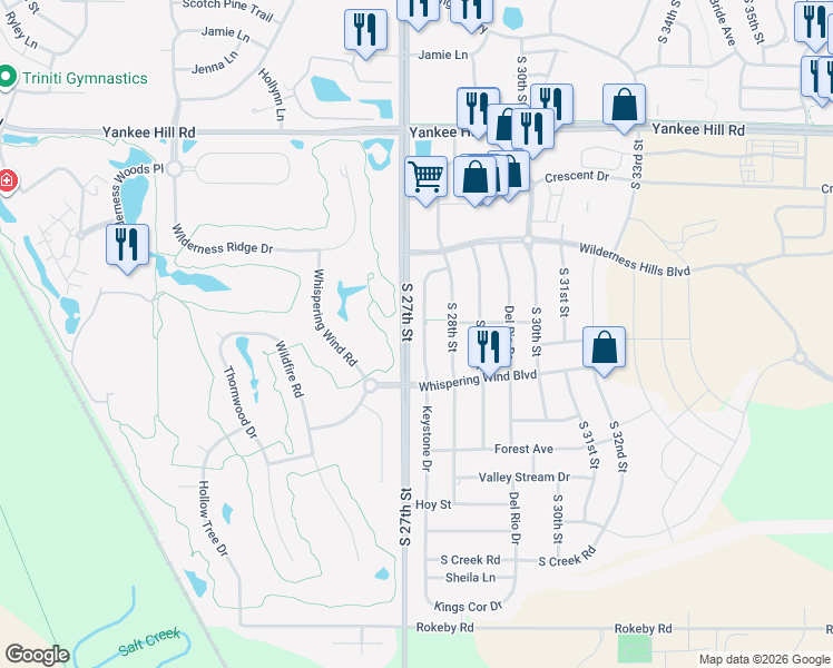 map of restaurants, bars, coffee shops, grocery stores, and more near 9117 Keystone Drive in Lincoln