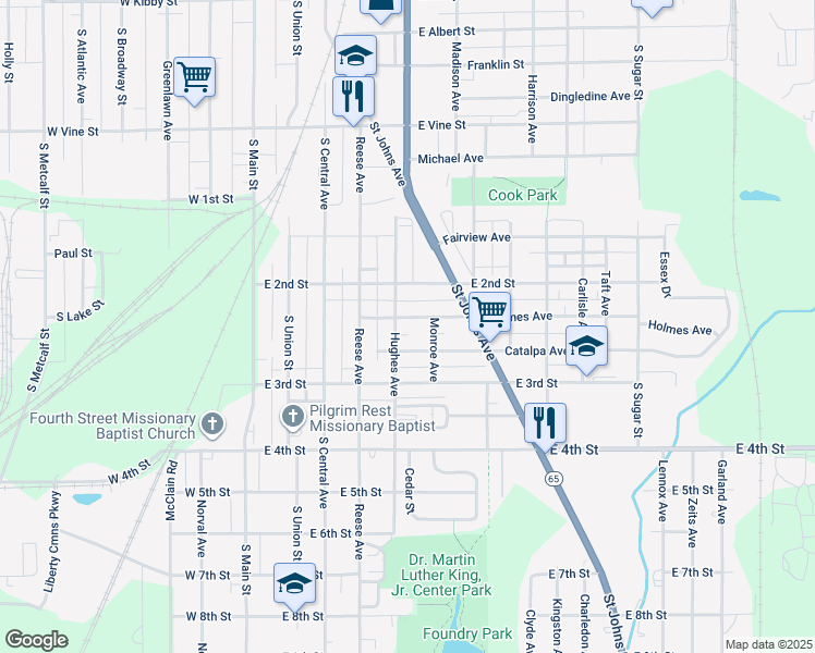 map of restaurants, bars, coffee shops, grocery stores, and more near 512 Holmes Avenue in Lima