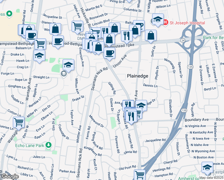 map of restaurants, bars, coffee shops, grocery stores, and more near 224 Gilling Rd in Seaford