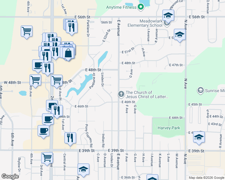 map of restaurants, bars, coffee shops, grocery stores, and more near 99 Sycamore Place in Kearney