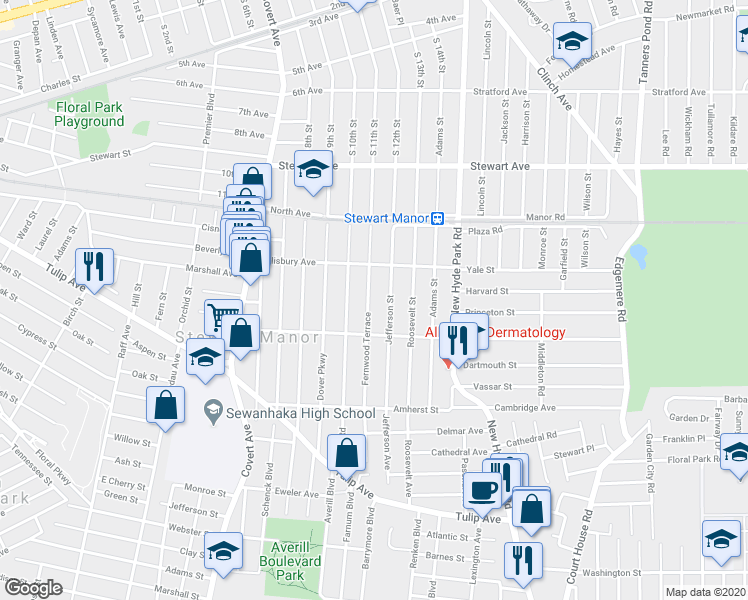 map of restaurants, bars, coffee shops, grocery stores, and more near 88 Fernwood Terrace in Stewart Manor
