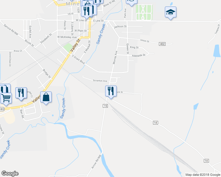 map of restaurants, bars, coffee shops, grocery stores, and more near 609 Murray Ave in Minerva