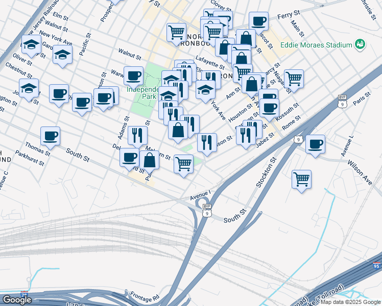 map of restaurants, bars, coffee shops, grocery stores, and more near 436 Chestnut Street in Newark