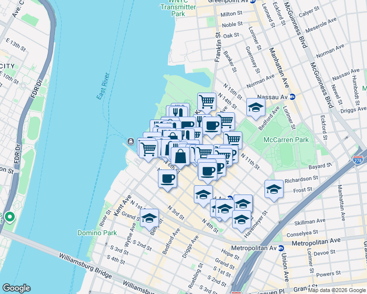 map of restaurants, bars, coffee shops, grocery stores, and more near in Brooklyn