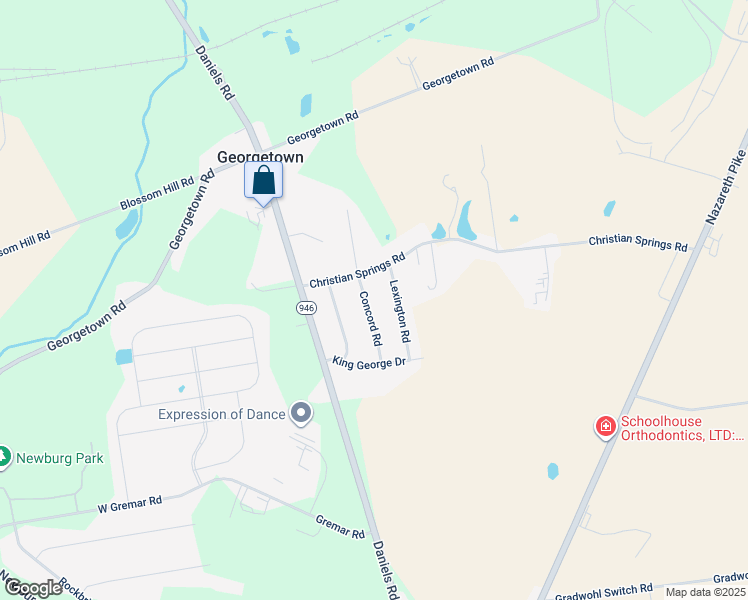 map of restaurants, bars, coffee shops, grocery stores, and more near 704 Concord Road in Nazareth