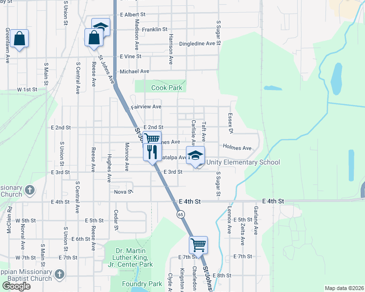 map of restaurants, bars, coffee shops, grocery stores, and more near 808 Holmes Avenue in Lima