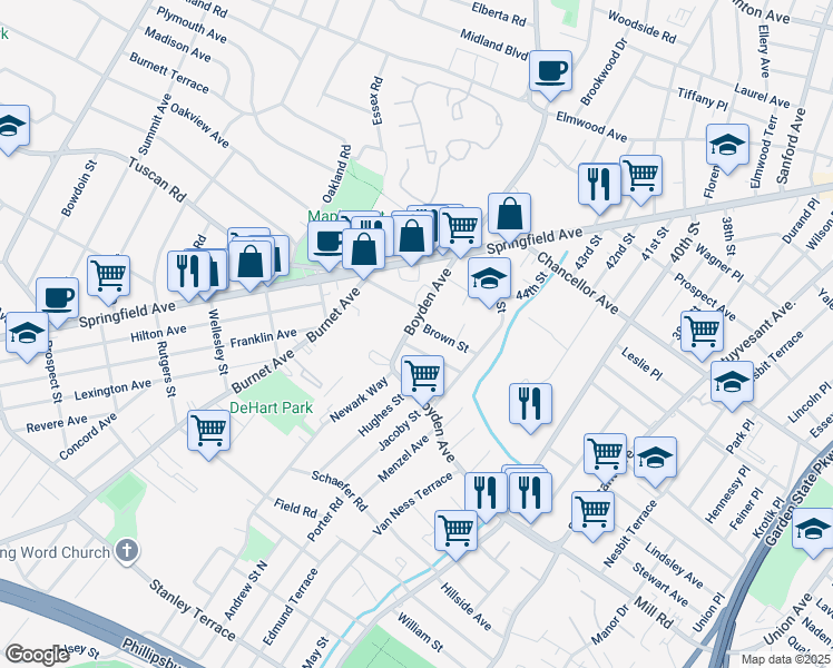 map of restaurants, bars, coffee shops, grocery stores, and more near 326 Boyden Avenue in Maplewood