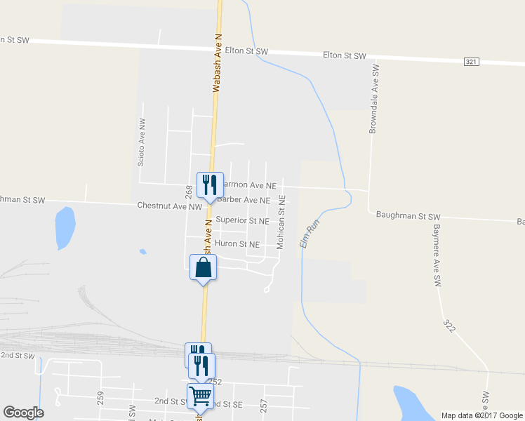 map of restaurants, bars, coffee shops, grocery stores, and more near 527 Walhonding Street Northeast in Brewster