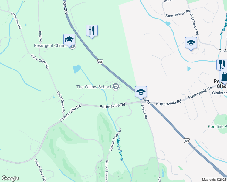 map of restaurants, bars, coffee shops, grocery stores, and more near 1150 Pottersville Road in Bedminster