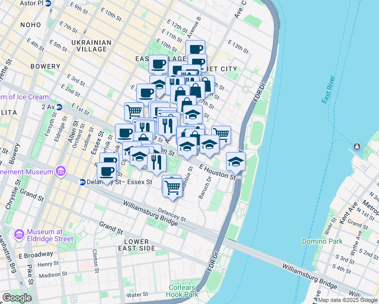 map of restaurants, bars, coffee shops, grocery stores, and more near in New York