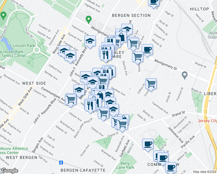 map of restaurants, bars, coffee shops, grocery stores, and more near 73 Gardner Avenue in Jersey City