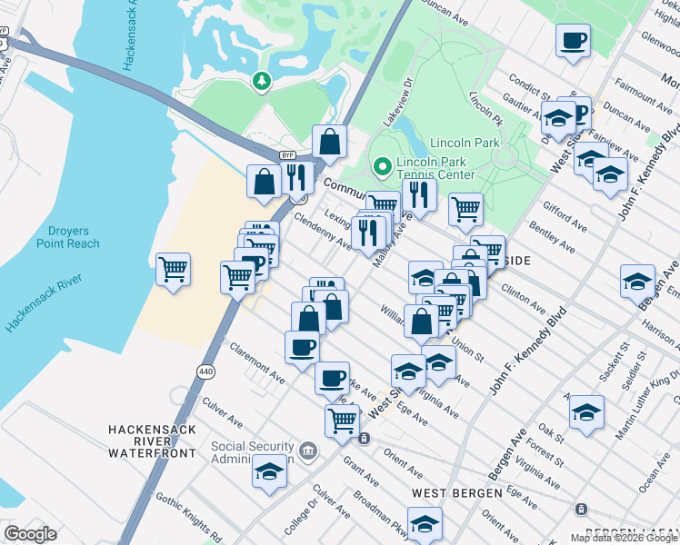 map of restaurants, bars, coffee shops, grocery stores, and more near 12 Miller Street in Jersey City