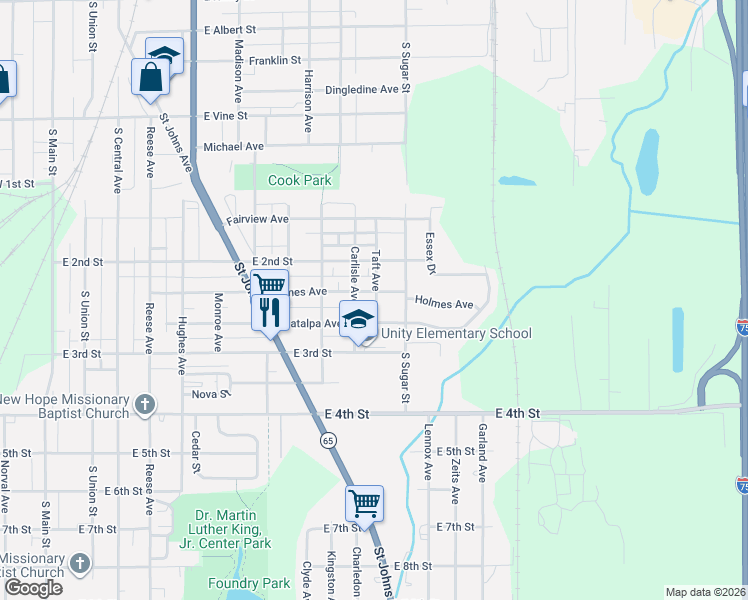 map of restaurants, bars, coffee shops, grocery stores, and more near 916 Holmes Avenue in Lima