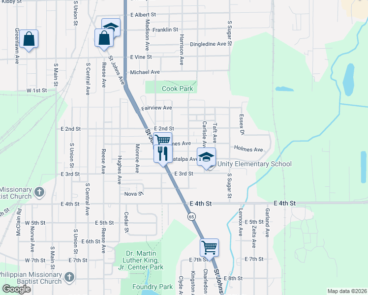 map of restaurants, bars, coffee shops, grocery stores, and more near 712 Holmes Avenue in Lima