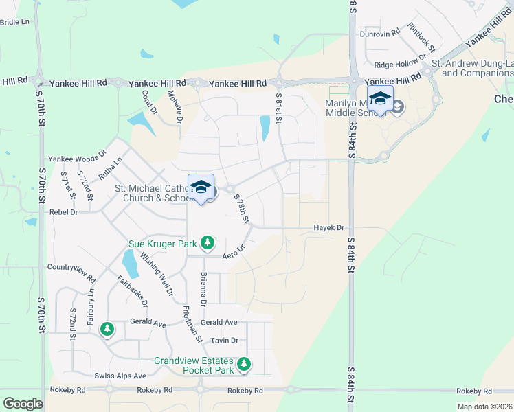 map of restaurants, bars, coffee shops, grocery stores, and more near 9105 Baybrook Circle in Lincoln