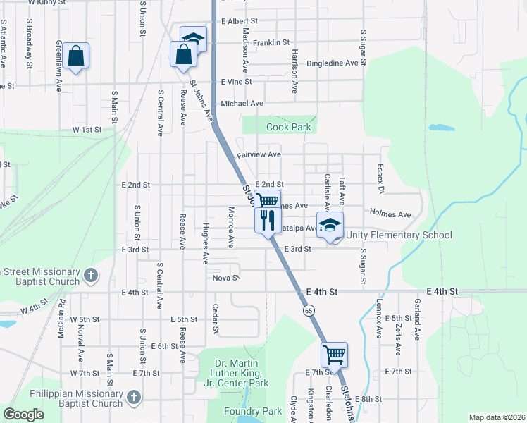 map of restaurants, bars, coffee shops, grocery stores, and more near 1111 Saint Johns Avenue in Lima