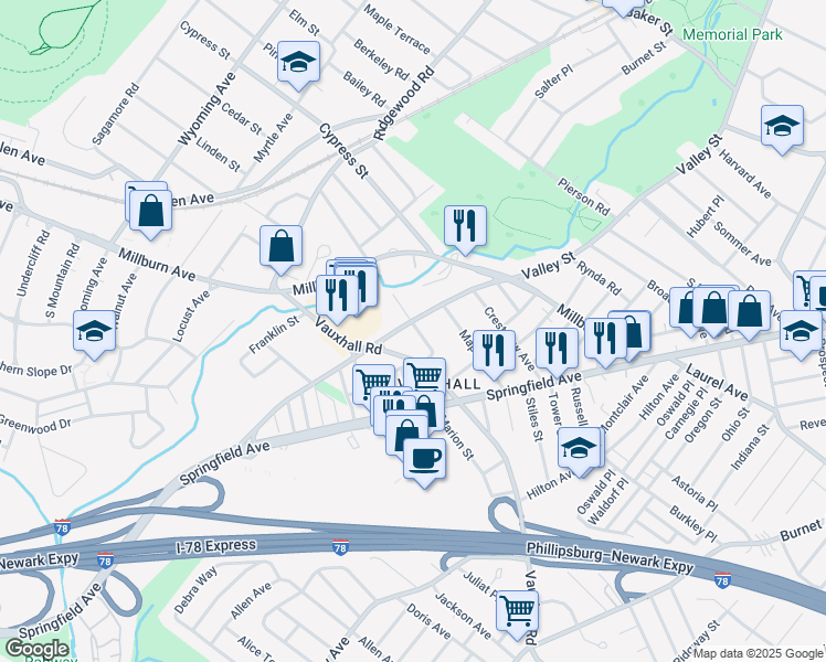 map of restaurants, bars, coffee shops, grocery stores, and more near 828 Valley Street in Union