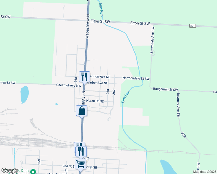 map of restaurants, bars, coffee shops, grocery stores, and more near 527 Walhonding Street Northeast in Brewster