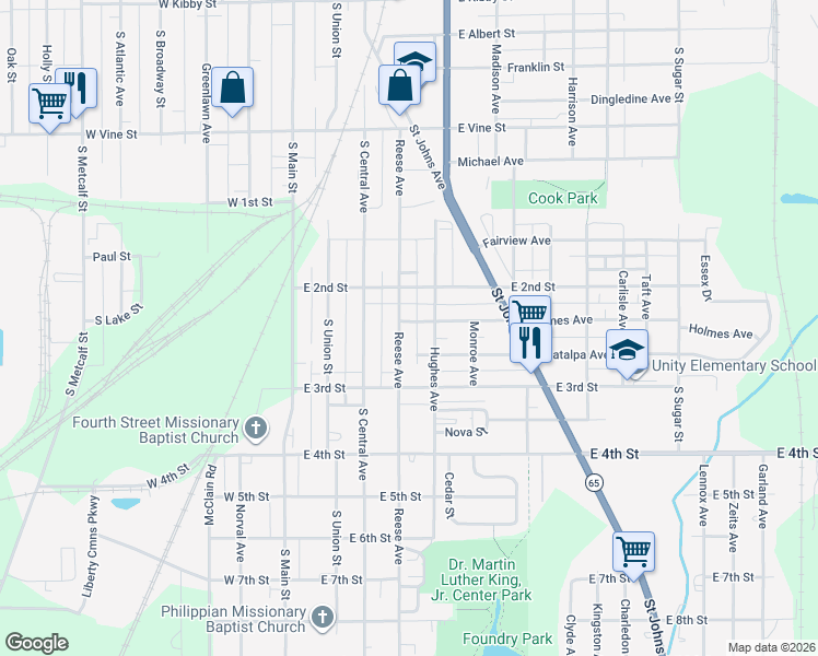 map of restaurants, bars, coffee shops, grocery stores, and more near 1135 Reese Avenue in Lima