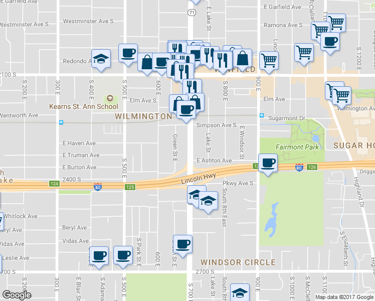 map of restaurants, bars, coffee shops, grocery stores, and more near 2306 South 700 East in Salt Lake City