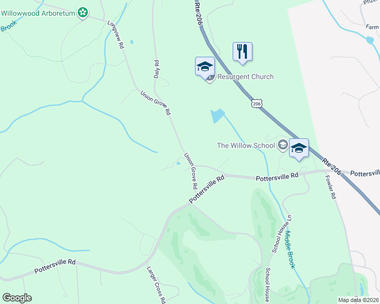 map of restaurants, bars, coffee shops, grocery stores, and more near 100 Union Grove Road in Far Hills