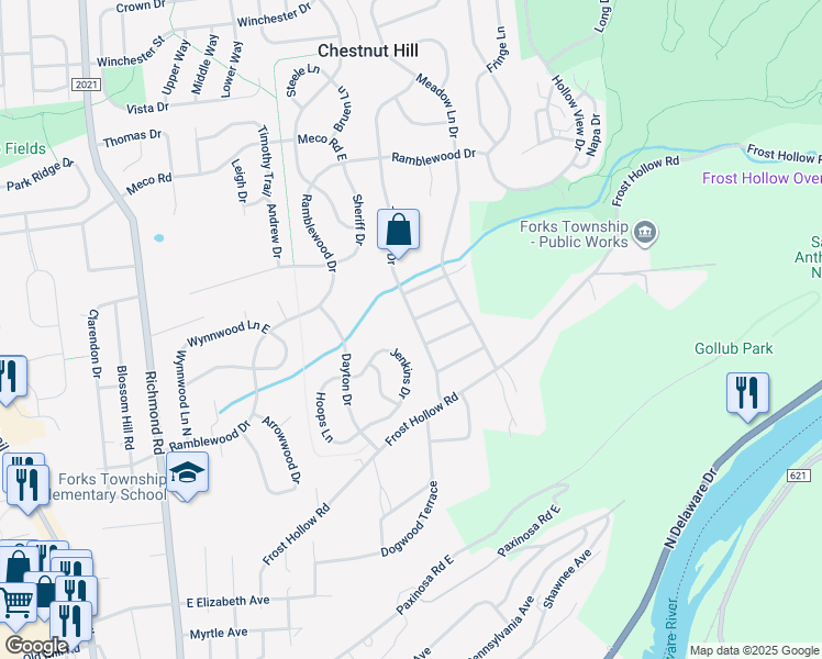 map of restaurants, bars, coffee shops, grocery stores, and more near 1816 Treeline Dr in Easton