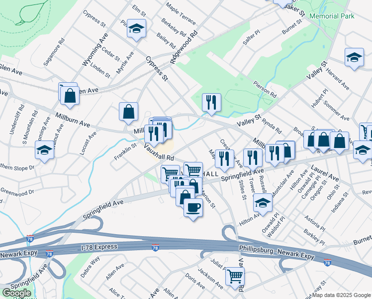 map of restaurants, bars, coffee shops, grocery stores, and more near 828 Valley Street in Union