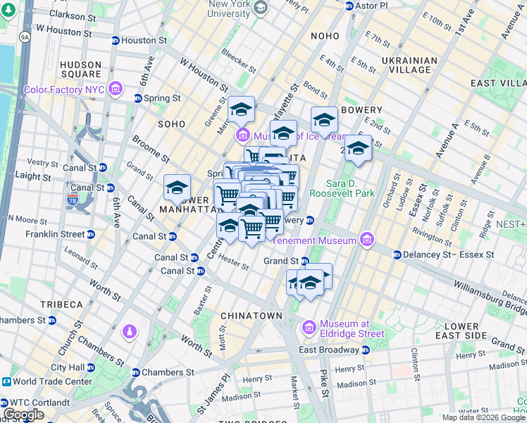 map of restaurants, bars, coffee shops, grocery stores, and more near in New York