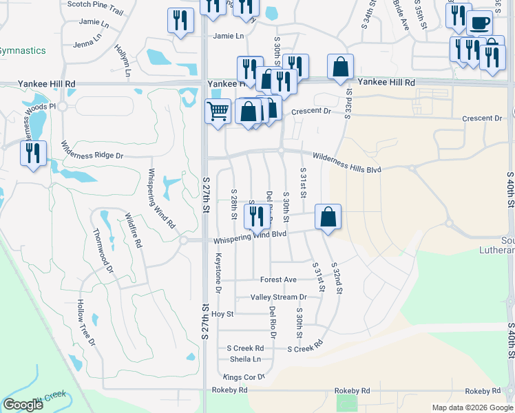 map of restaurants, bars, coffee shops, grocery stores, and more near 9102 South 29th Street in Lincoln