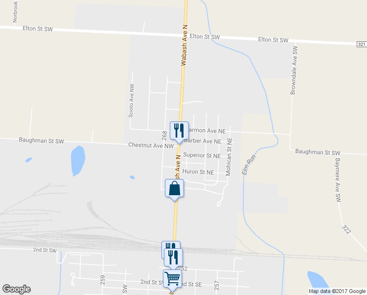 map of restaurants, bars, coffee shops, grocery stores, and more near 532 Wabash Ave N in Brewster