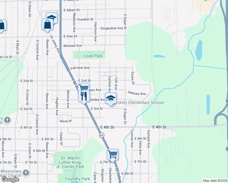 map of restaurants, bars, coffee shops, grocery stores, and more near 916 Holmes Avenue in Lima