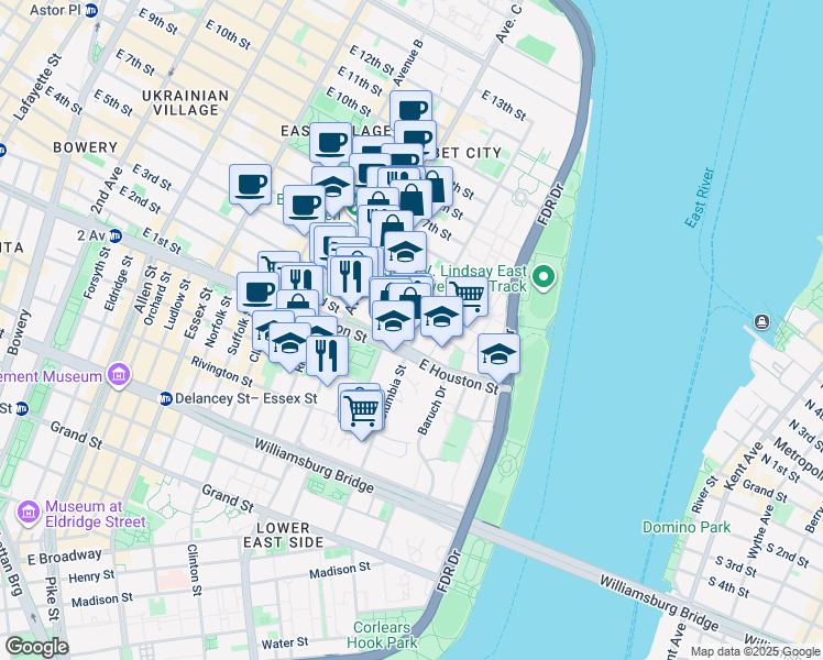 map of restaurants, bars, coffee shops, grocery stores, and more near in New York