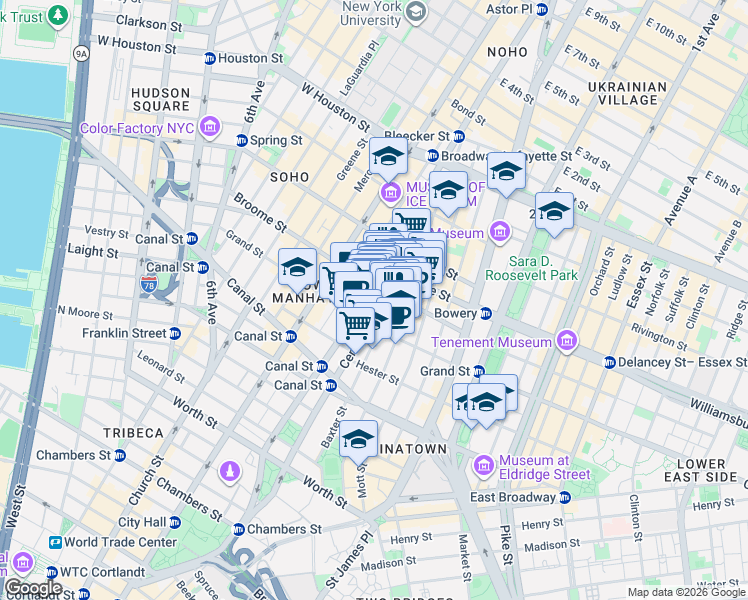 map of restaurants, bars, coffee shops, grocery stores, and more near in New York