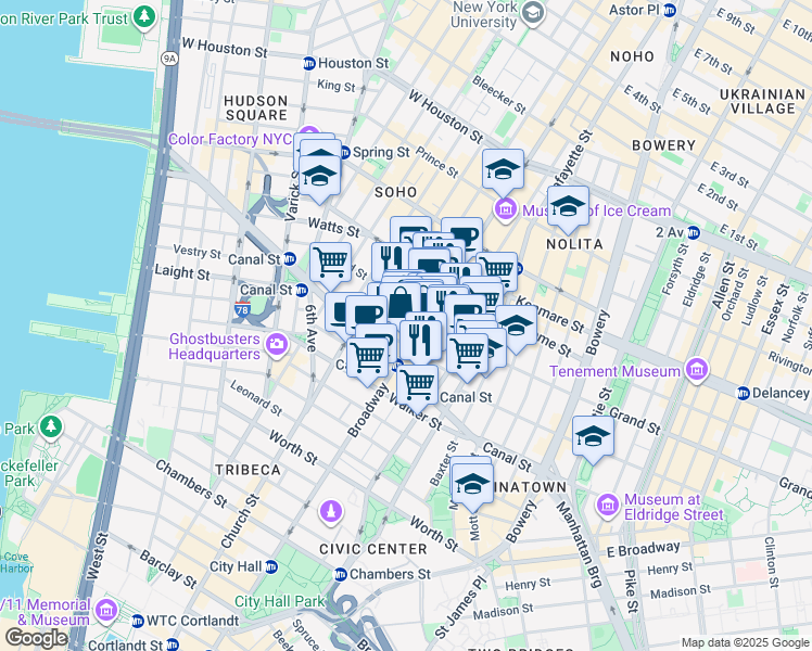 map of restaurants, bars, coffee shops, grocery stores, and more near in New York