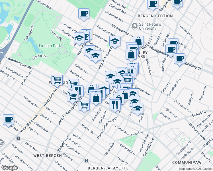 map of restaurants, bars, coffee shops, grocery stores, and more near 17 Gifford Avenue in Jersey City