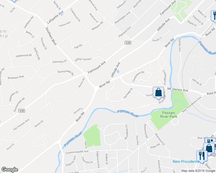 map of restaurants, bars, coffee shops, grocery stores, and more near 22G Heritage Drive in Chatham Township