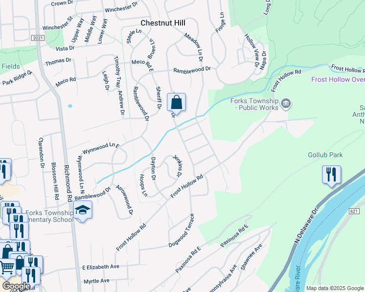 map of restaurants, bars, coffee shops, grocery stores, and more near 1816 Treeline Drive in Easton