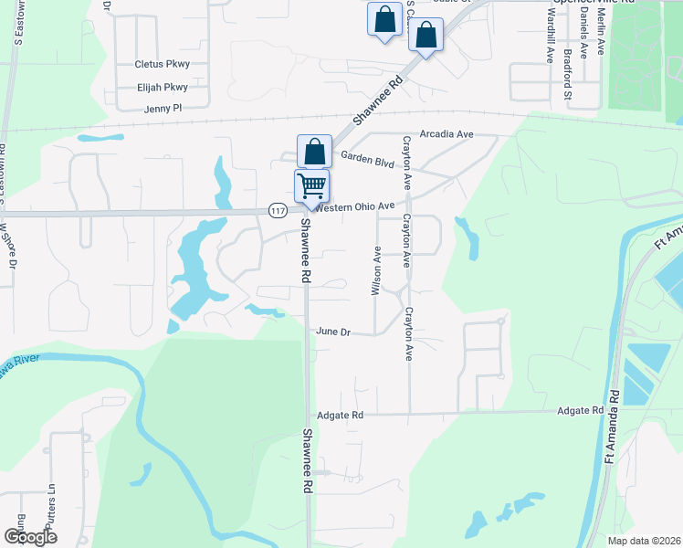 map of restaurants, bars, coffee shops, grocery stores, and more near 2528 Glen Arbor Drive in Lima