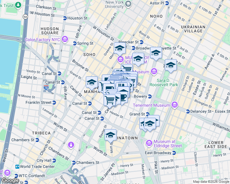 map of restaurants, bars, coffee shops, grocery stores, and more near in New York