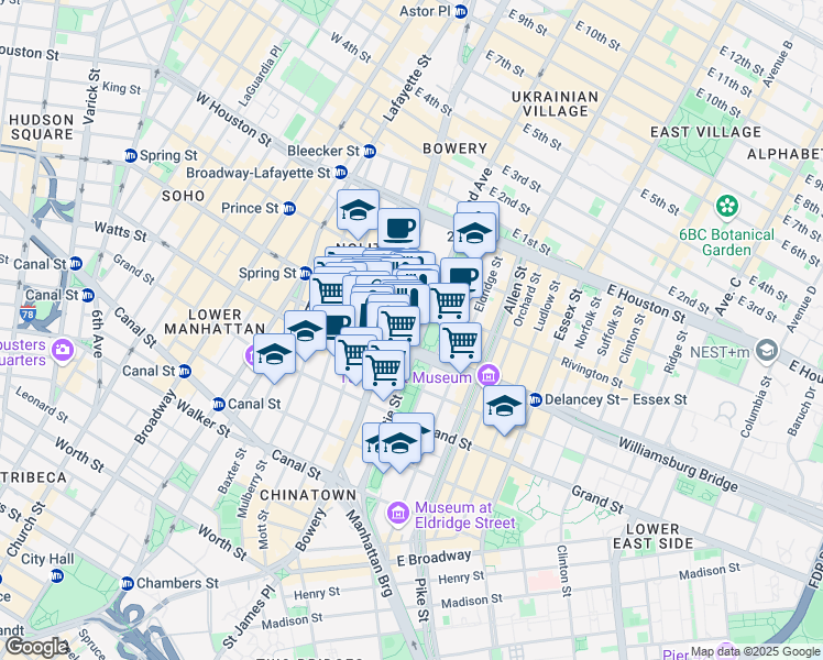 map of restaurants, bars, coffee shops, grocery stores, and more near 161 Chrystie Street in New York